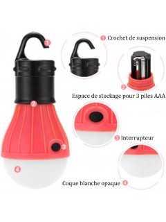 LAMPE DE CAMPING A SUSPENSION 3 LED ROUGE