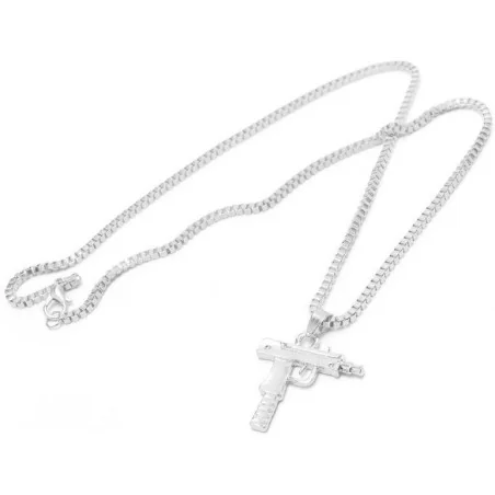 COLLIER CHAÎNE + PENDENTIF SUPREME UZI ARGENT