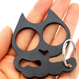 PORTE-CLÉ POING AMÉRICAIN MÉTAL CAT NOIR