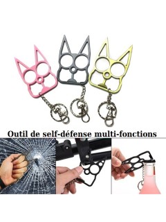 PORTE-CLÉS DE DÉFENSE MULTI-FONCTIONS HIBOUX ARGENT