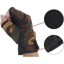 GANTS DE TIR SPORT CAMOUFLAGE WOODLAND (découpe 3 doigts)