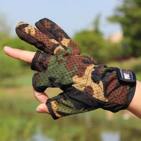 GANTS DE TIR SPORT CAMOUFLAGE WOODLAND (découpe 3 doigts)