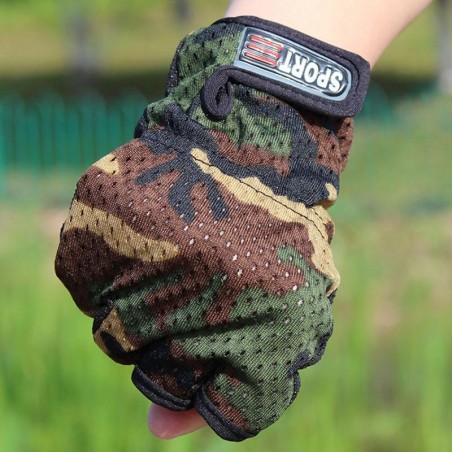 GANTS DE TIR SPORT CAMOUFLAGE WOODLAND (découpe 3 doigts)