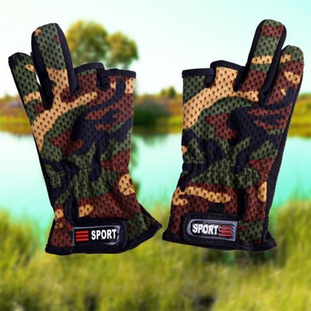 GANTS DE TIR SPORT CAMOUFLAGE WOODLAND (découpe 3 doigts)