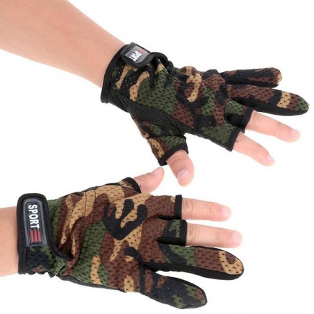 GANTS DE TIR SPORT CAMOUFLAGE WOODLAND (découpe 3 doigts)