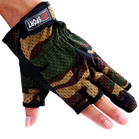 GANTS DE TIR SPORT CAMOUFLAGE WOODLAND (découpe 3 doigts)