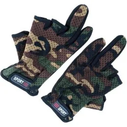 GANTS DE TIR SPORT CAMOUFLAGE WOODLAND (découpe 3 doigts)