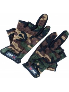 GANTS DE TIR SPORT CAMOUFLAGE WOODLAND (découpe 3 doigts)