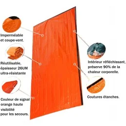 SAC DE SURVIE D'URGENCE TOUS TEMPS ALUMINISÉ HAUTE VISIBILITÉ + ÉTUI BCB ORANGE