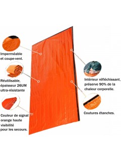 SAC DE SURVIE D'URGENCE TOUS TEMPS ALUMINISÉ HAUTE VISIBILITÉ + ÉTUI BCB ORANGE