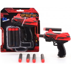 PISTOLET ENFANT MINI JOHNTOY 11CM + 6 FLÈCHES ROUGE/NOIR