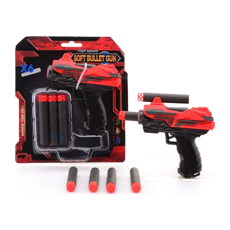 PISTOLET ENFANT MINI JOHNTOY 11CM + 6 FLÈCHES ROUGE/NOIR