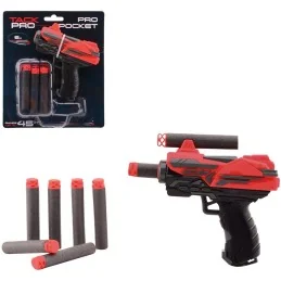 PISTOLET ENFANT MINI JOHNTOY 11CM + 6 FLÈCHES ROUGE/NOIR