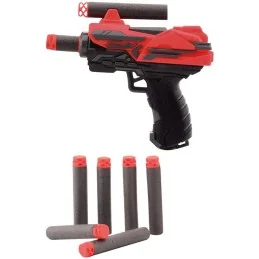 PISTOLET ENFANT MINI JOHNTOY 11CM + 6 FLÈCHES ROUGE/NOIR