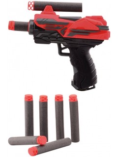 PISTOLET ENFANT MINI JOHNTOY 11CM + 6 FLÈCHES ROUGE/NOIR