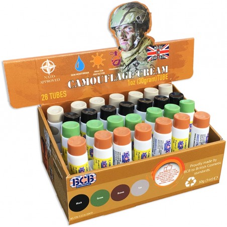 BOX DE 28 TUBES DE CRÈME CAMOUFLAGE BCB COULEURS MIXTES (30g)