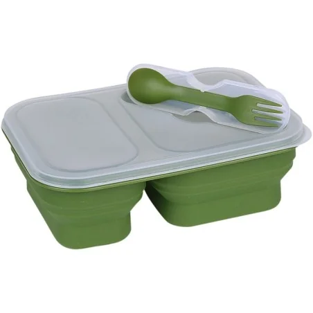 BOÎTE REPAS PLIABLE + COUVERTS FOSCO EN SILICONE VERT