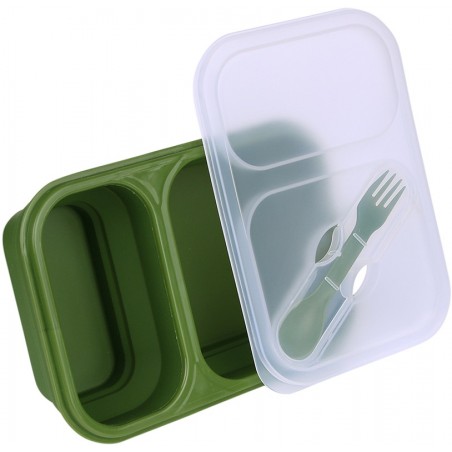 BOÎTE REPAS PLIABLE + COUVERTS FOSCO EN SILICONE VERT