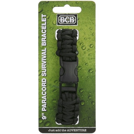 BRACELET DE SURVIE BCB EN PARACORDE 9" NOIR (CLIP PLASTIQUE)