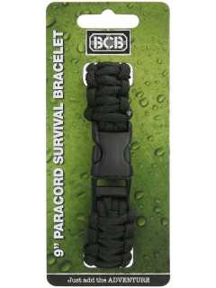 BRACELET DE SURVIE BCB EN PARACORDE 9" NOIR (CLIP PLASTIQUE)