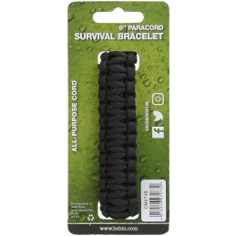 BRACELET DE SURVIE BCB EN PARACORDE 9" NOIR (CLIP PLASTIQUE)