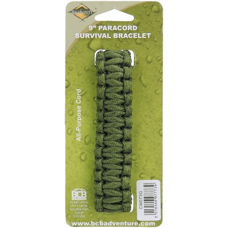 BRACELET DE SURVIE BCB EN PARACORDE 9" VERT (CLIP PLASTIQUE)