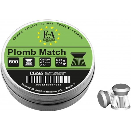 PLOMBS EUROP-ARM MATCH À TÊTE PLATE CAL. 4,5 mm (boîte de 500)