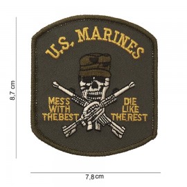 PATCH TISSU 101 INC U.S. MARINES (Crâne/Fusils/Casquette) VERT