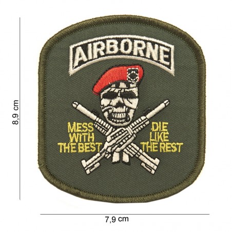 PATCH TISSU 101 INC AIRBORNE (Crâne/Fusils/Béret) VERT