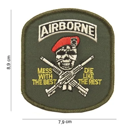 PATCH TISSU 101 INC AIRBORNE (Crâne/Fusils/Béret) VERT