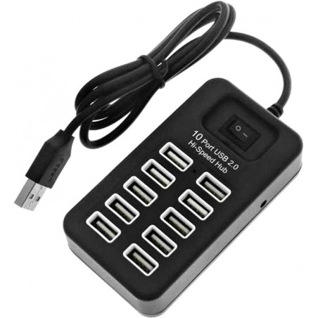 CHARGEUR RAPIDE DE BATTERIE 10 PORTS USB 2.0 NOIR (P-1603)