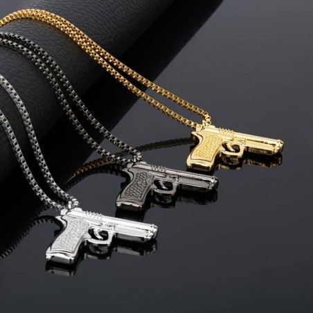 CHAÎNE + PENDENTIF PISTOLET BERETTA OR