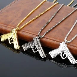 CHAÎNE + PENDENTIF PISTOLET BERETTA OR