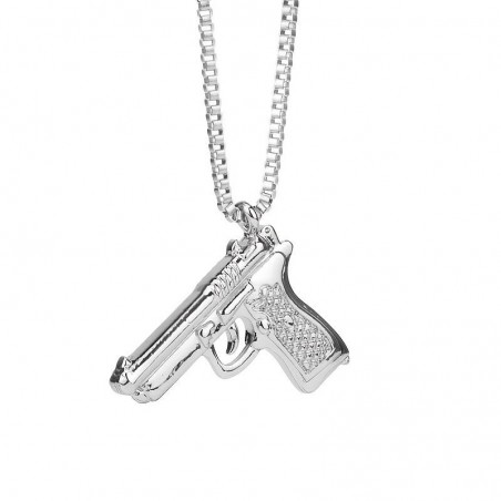 CHAÎNE + PENDENTIF PISTOLET BERETTA ARGENT