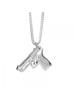 CHAÎNE + PENDENTIF PISTOLET BERETTA ARGENT