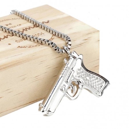 CHAÎNE + PENDENTIF PISTOLET BERETTA ARGENT