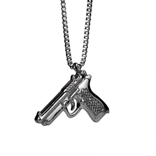 CHAÎNE + PENDENTIF PISTOLET BERETTA NOIR