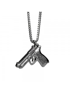 CHAÎNE + PENDENTIF PISTOLET BERETTA NOIR