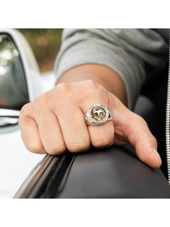 BAGUE ARGENT AVEC CRÂNE DORÉ