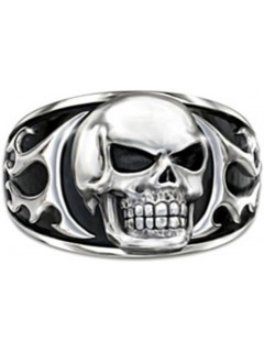 BAGUE SKULL FEAR NOTHING ARGENT/NOIR