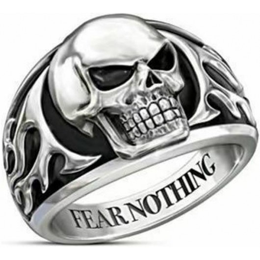 BAGUE SKULL FEAR NOTHING ARGENT/NOIR