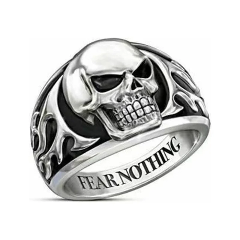 BAGUE SKULL FEAR NOTHING ARGENT/NOIR