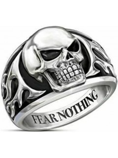 BAGUE SKULL FEAR NOTHING ARGENT/NOIR