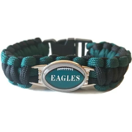 BRACELET PARACORDE NFL PHILADELPHIA EAGLES NOIR/VERT (CLIP PLASTIQUE)