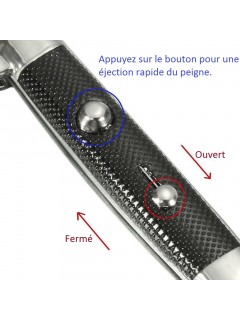 PEIGNE DE POCHE PLIABLE EN FORME DE COUTEAU À CRAN D'ARRÊT NOIR/ARGENT