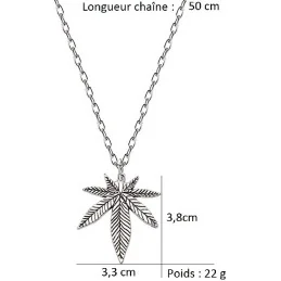 CHAÎNE + PENDENTIF FEUILLE DE CANNABIS ARGENT