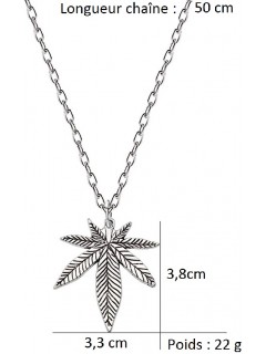 CHAÎNE + PENDENTIF FEUILLE DE CANNABIS ARGENT