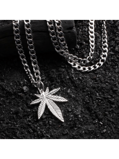 CHAÎNE + PENDENTIF FEUILLE DE CANNABIS ARGENT