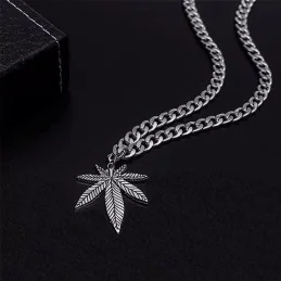 CHAÎNE + PENDENTIF FEUILLE DE CANNABIS ARGENT