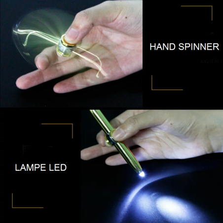 STYLO HAND SPINNER LED MULTIFONCTION OR BRILLANT